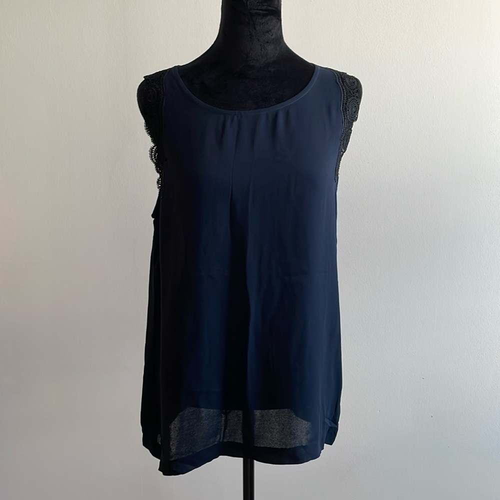 Club Monaco Darla Tank Chemise in Navy Marine with Black detail.